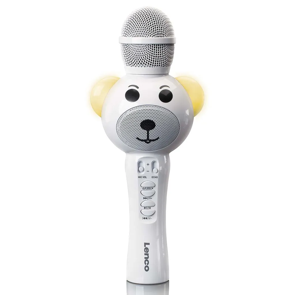 Lenco Karaoke-mikrofon med Bluetooth / SD-kortspor / lys / AUX-utgang – hvit v:5952005