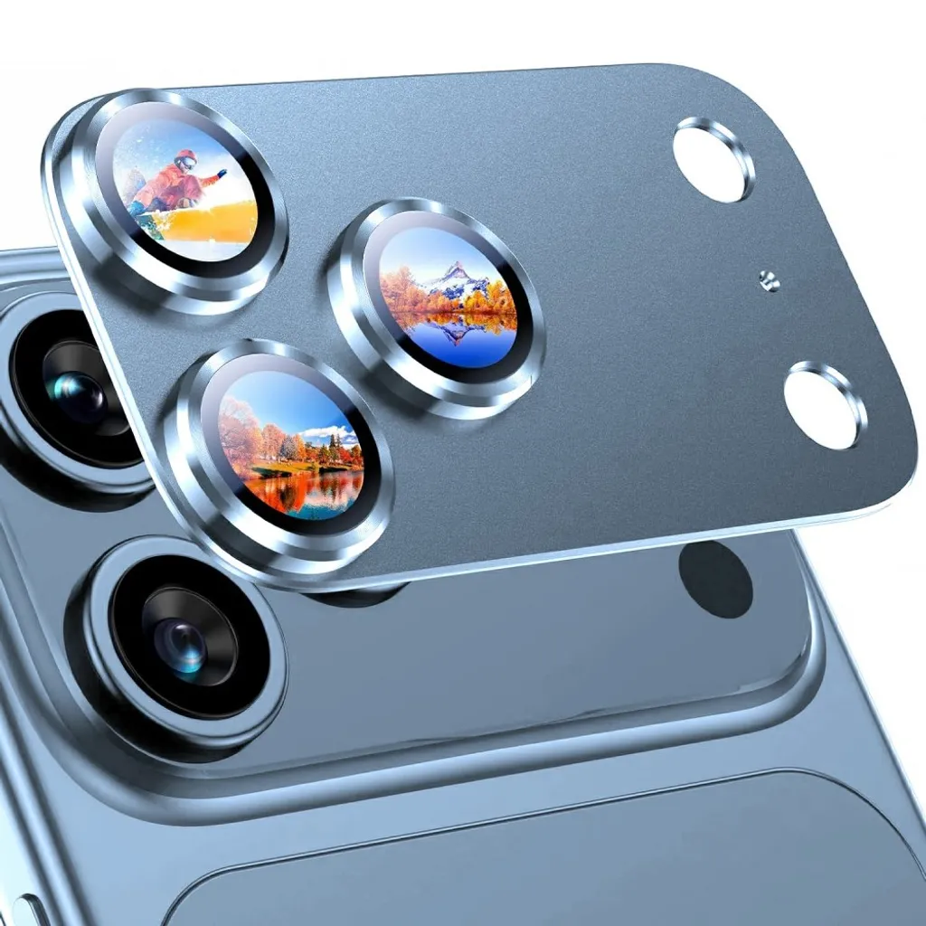 RURIHAI iPhone 18 Pro Max Linsebeskyttelse med aluminiumsramme – Lysblå v:8205762