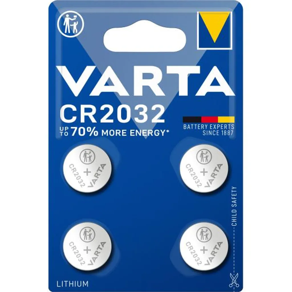 VARTA Lithium Coin knappcellebatteri CR2032, 4-pakning v:6199510 VARTA Lithium Coin knappcellebatteri CR2032, 4-pakning v:6199510