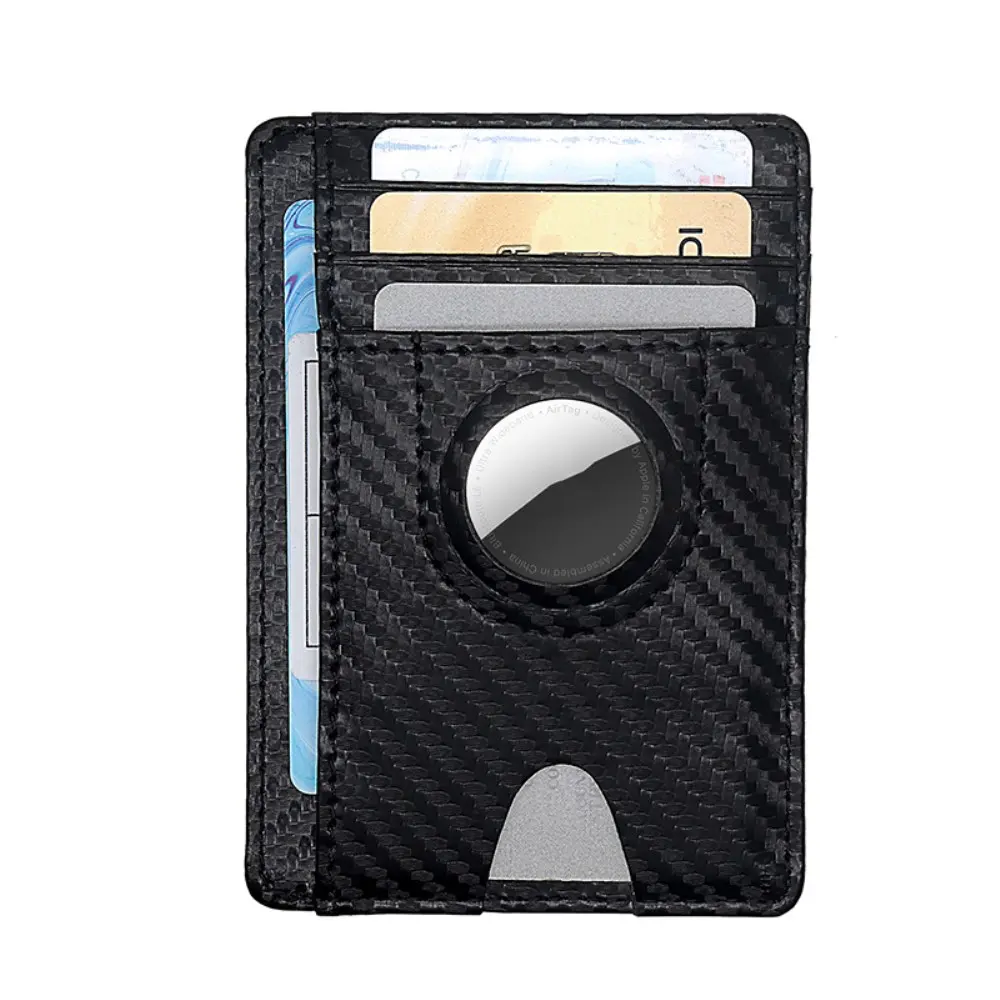 Carbon Fiber Texture Wallet med AirTag Holder – Svart v:1403371