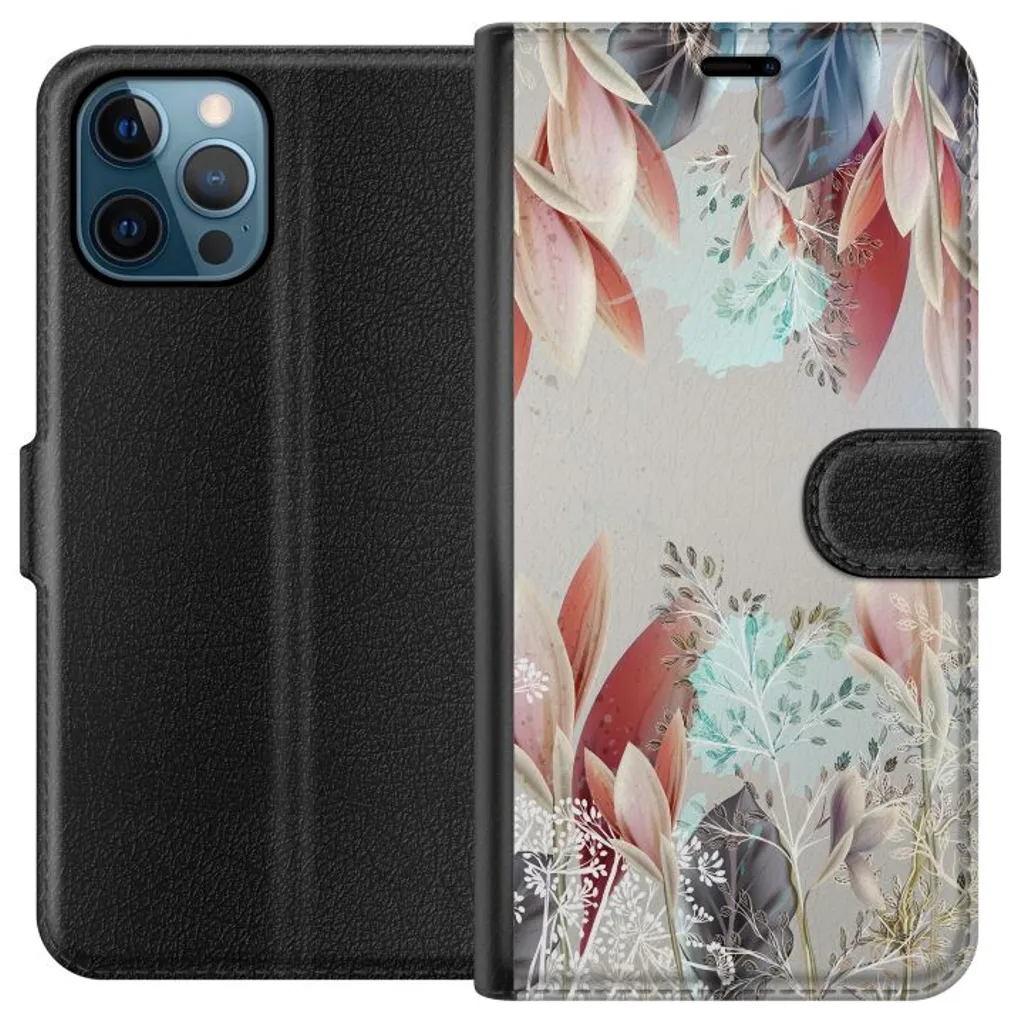 Apple iPhone 12 Pro Sort Lommebokdeksel Blommor v:3870639