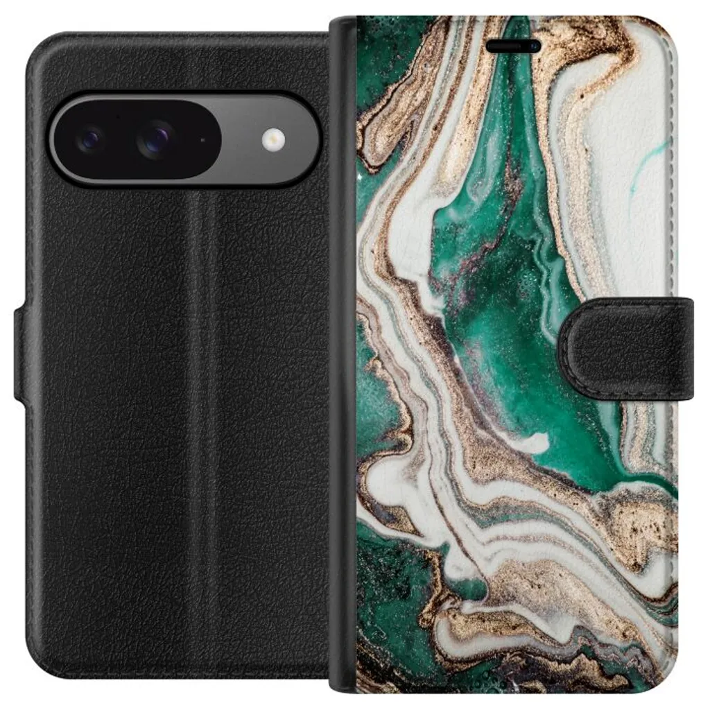 Google Pixel 9 Sort Lommebokdeksel Grön / Guld marmor v:9696161