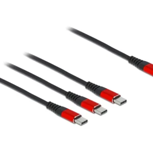 Delock 3-i-1-ladekabel USB-C til 3 x USB-C 3A, 30 cm – svart/rød v:6563586