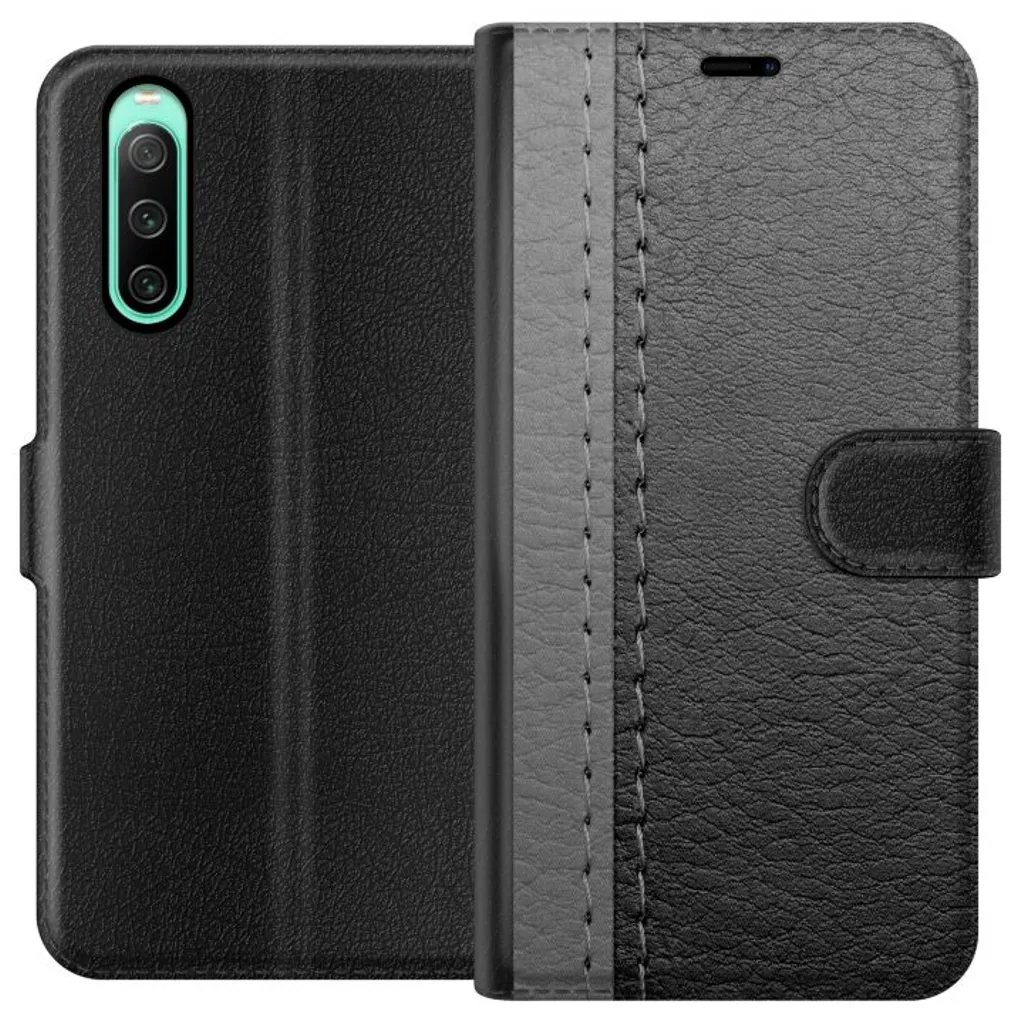 Sony Xperia 10 IV Sort Lommebokdeksel Grått Fake Läder v:5593869