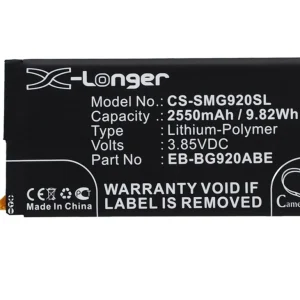 Batteri til Samsung SM-G920P, 3.85V, 2550 mAh v:8023149