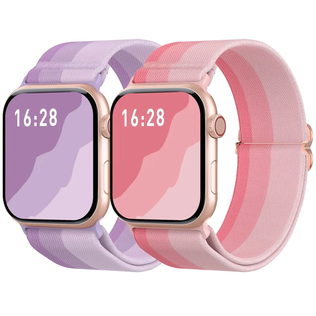 AHASTYLE WE26 Apple Watch 49/46/44/42mm Nylon klokkerem, 2 stk. – Lilla/rosa v:9943408