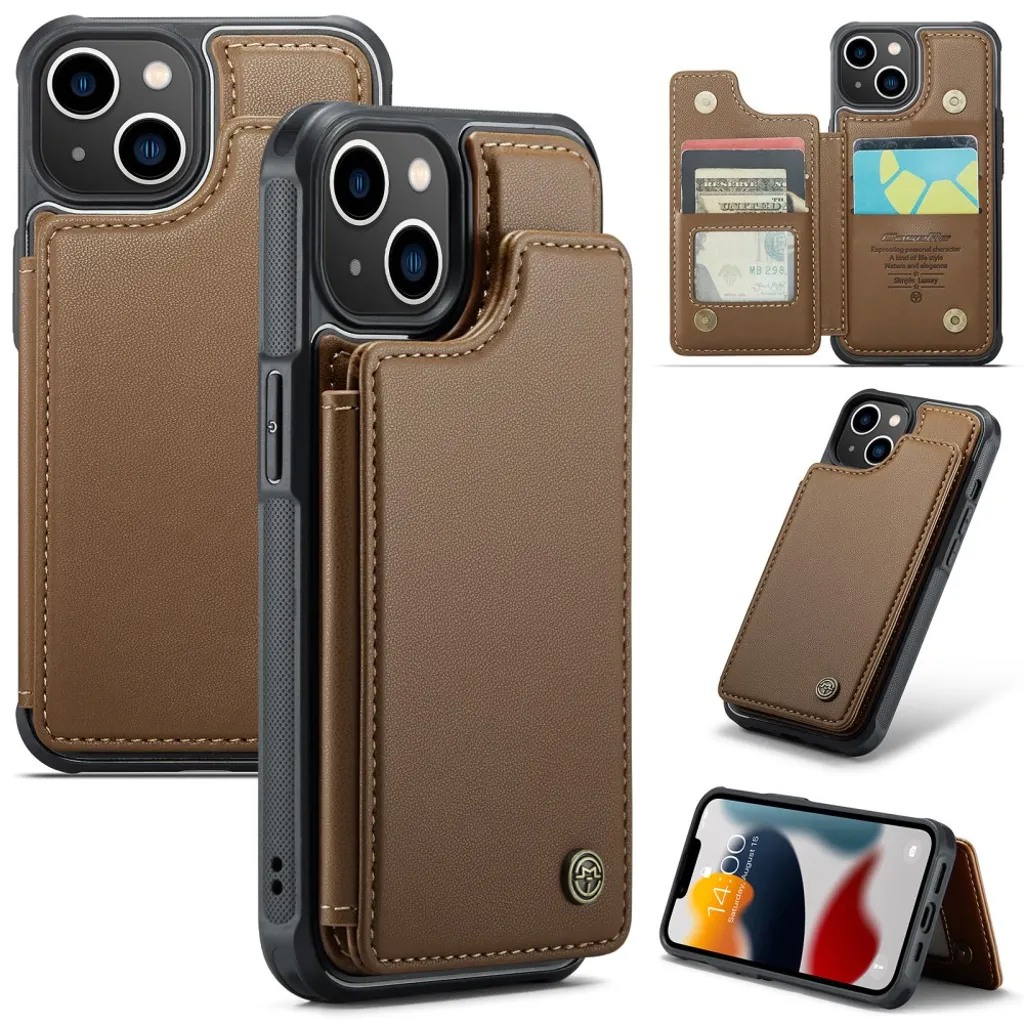 iPhone 13 CASEME C22 Lommebokdeksel RFID-blokkerende – Brun v:6136930