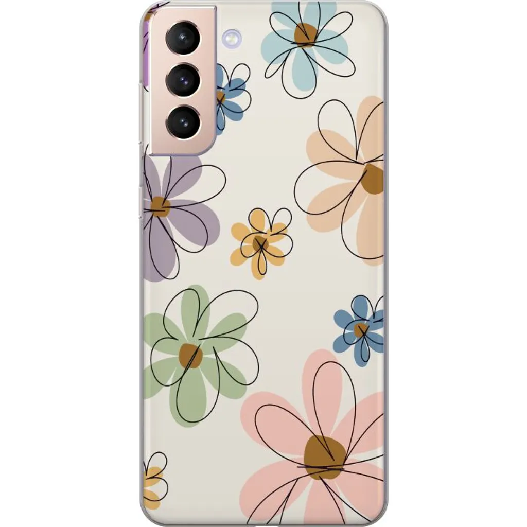 Samsung Galaxy S21 Gjennomsiktig Telefondeksel Tecknade Blommor v:6125623
