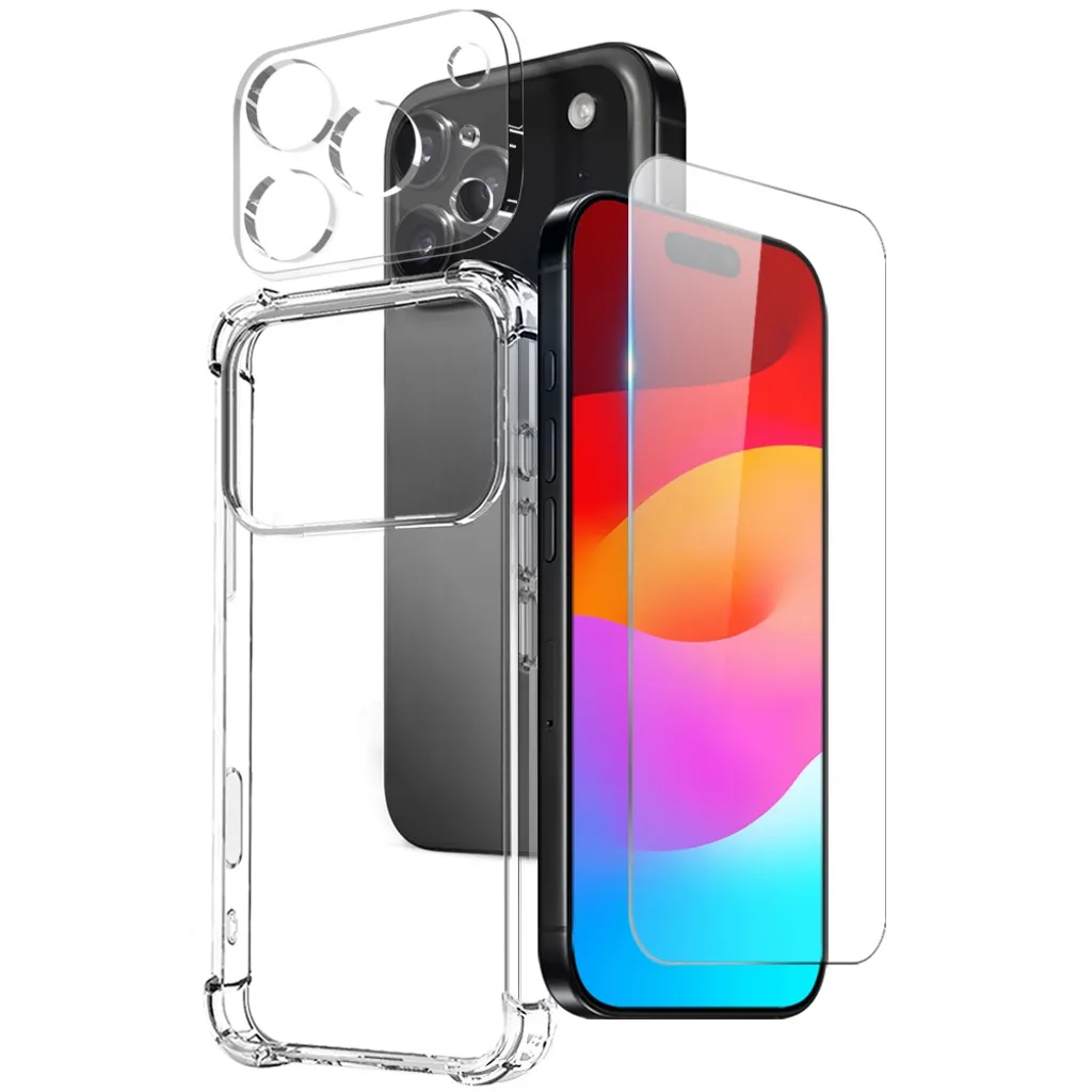 NORTHJO iPhone 18 Pro Max 3-i-1 Deksel + skjerm- og linsebeskytter – gjennomsiktig v:3551176