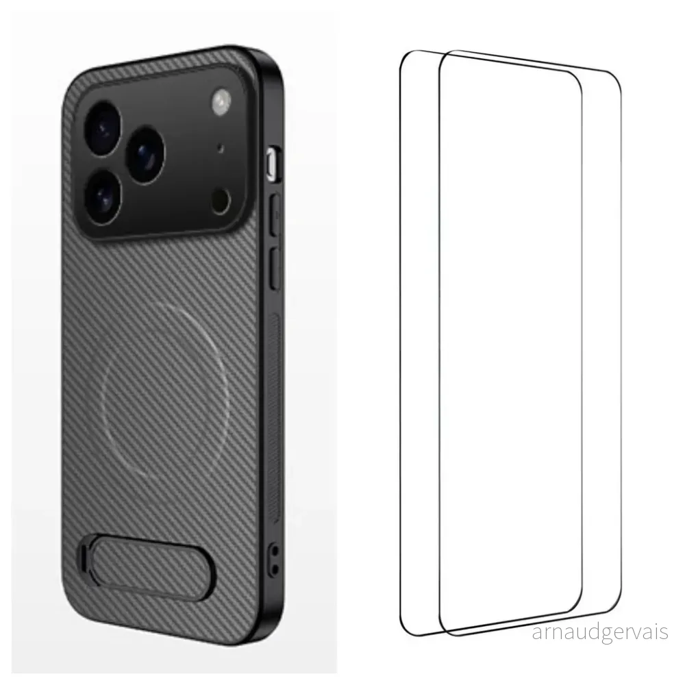 iPhone 18 Pro Karbonfiber MagSafedeksel med stativ og 2x skjermbeskytter – Grå v:1823624 iPhone 18 Pro Karbonfiber MagSafedeksel med stativ og 2x skjermbeskytter – Grå v:1823624