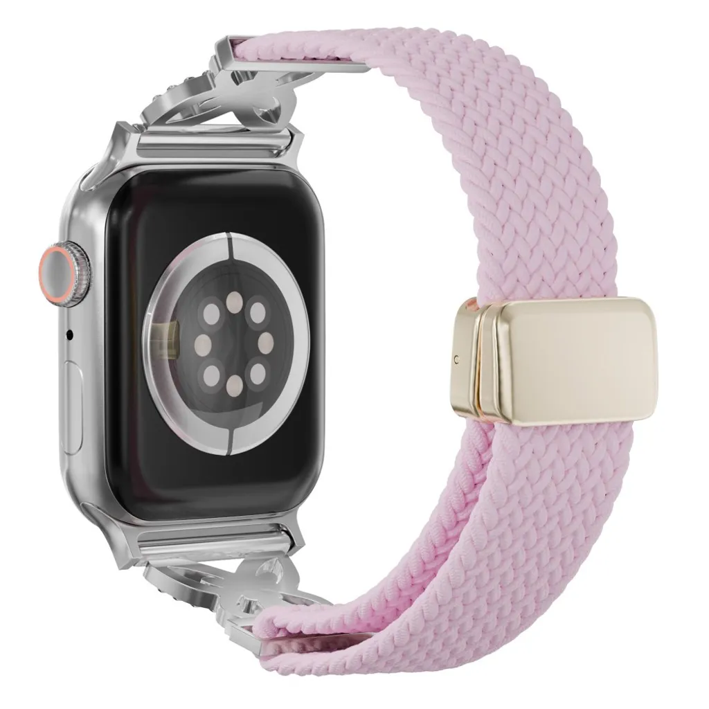 Apple Watch 42/41/40/38mm Flettet nylon klokkerem med rhinstener – Lilla v:3771037