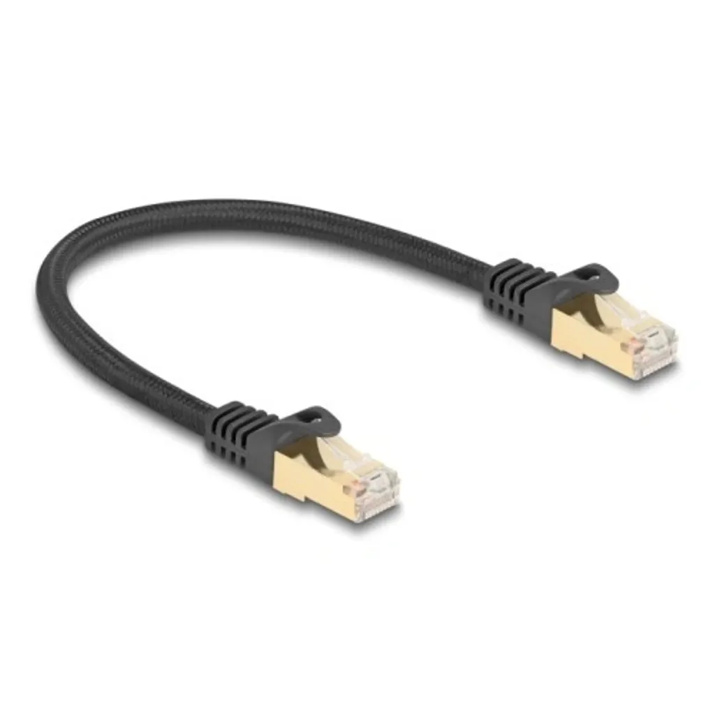 Delock RJ45 nettverkskabel Cat.6A S/FTP, flettet kappe, 0,25 m – svart v:2854927