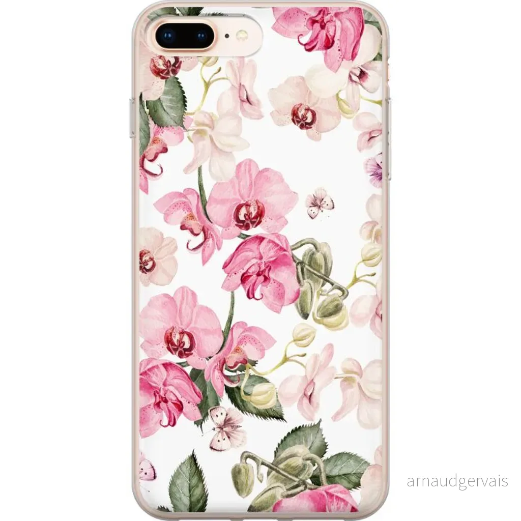 Apple iPhone 7 Plus Gjennomsiktig Telefondeksel Rosa blommor v:8775592