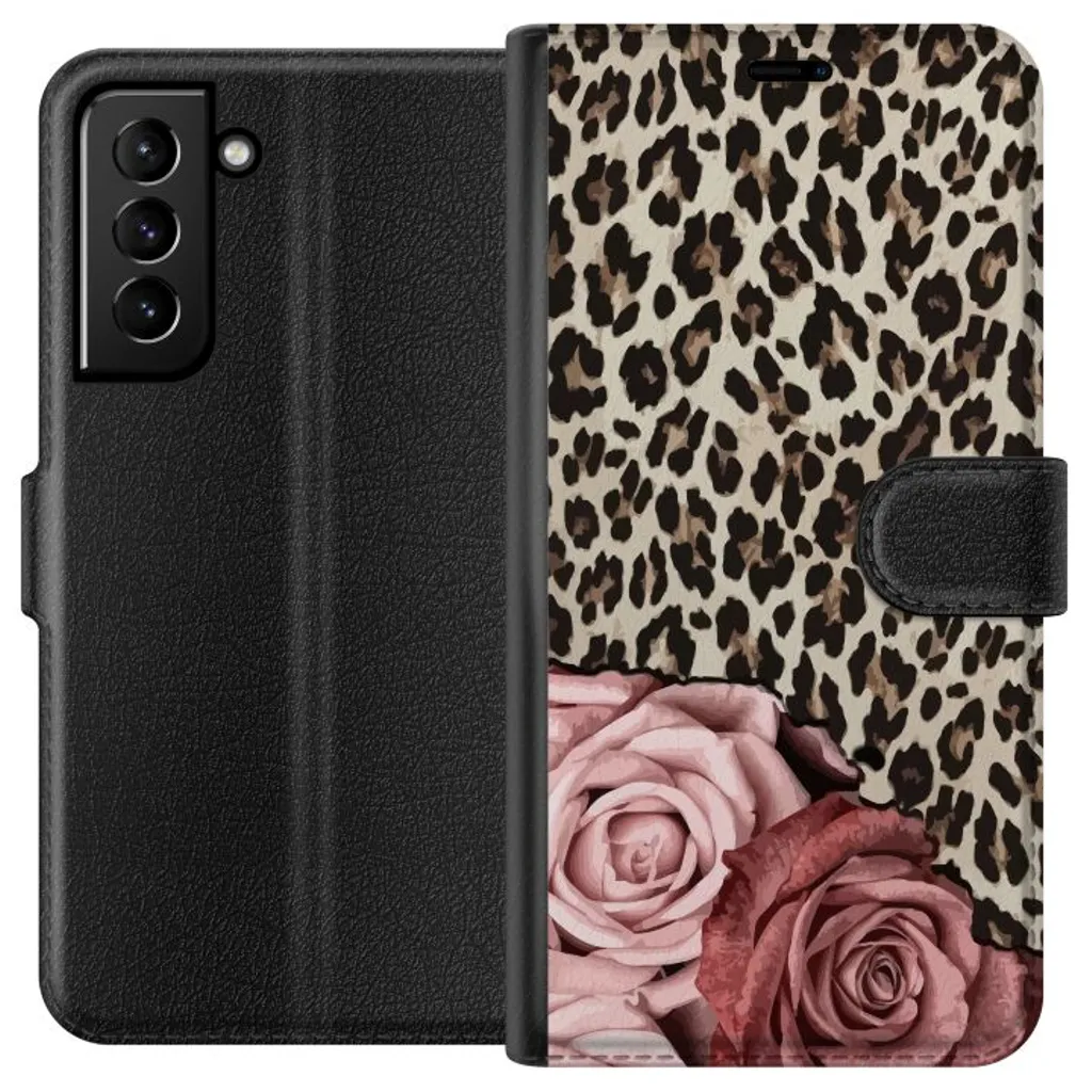 Samsung Galaxy S21+ 5G Sort Lommebokdeksel Leopardrosor v:6087461