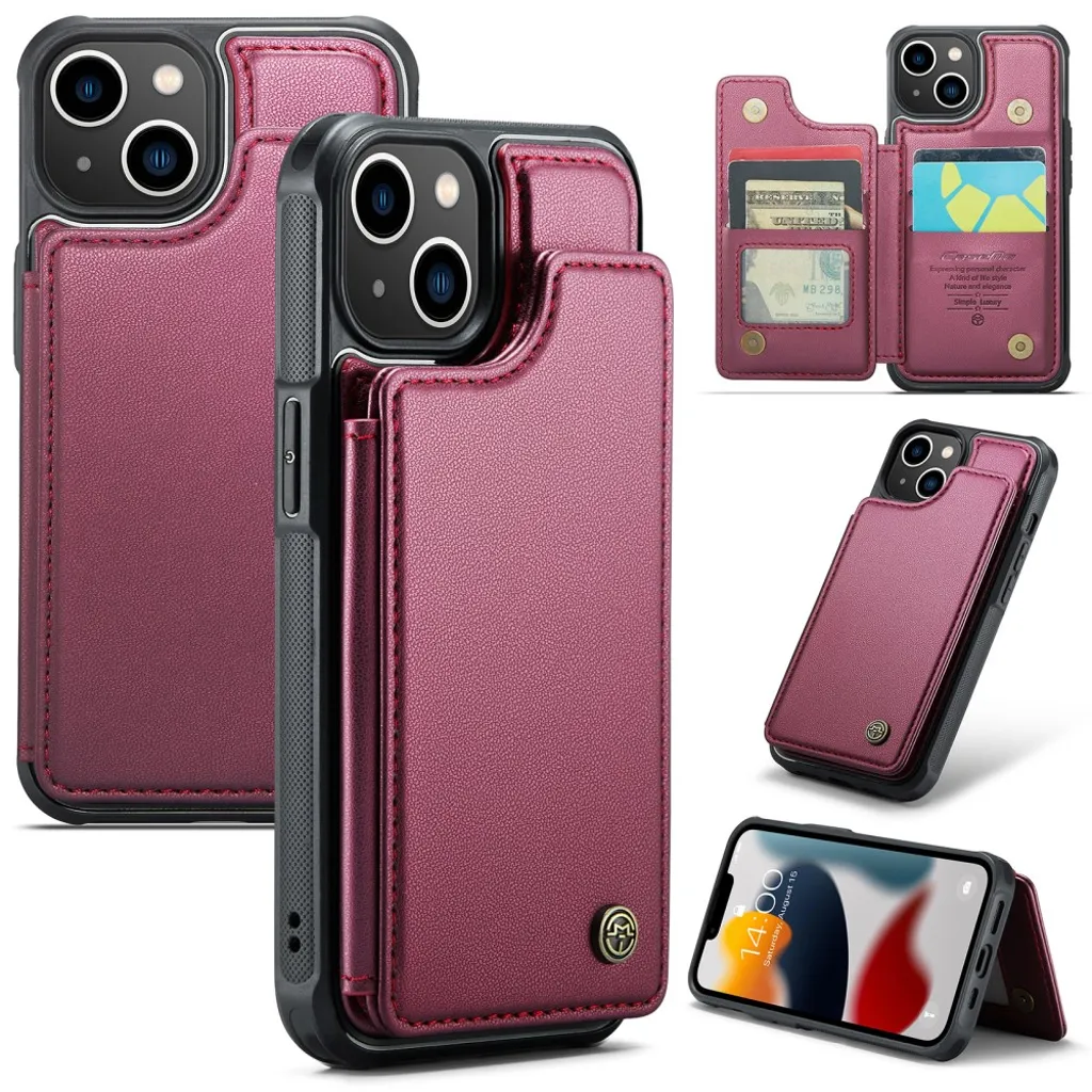 iPhone 13 CASEME C22 Lommebokdeksel RFID-blokkerende – Rød v:8733287