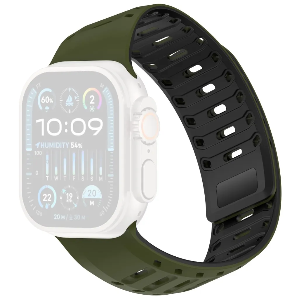 Apple Watch 49/46/44/42mm Silikon klokkerem Magnetisk lukking – Grønn/Svart v:4680020