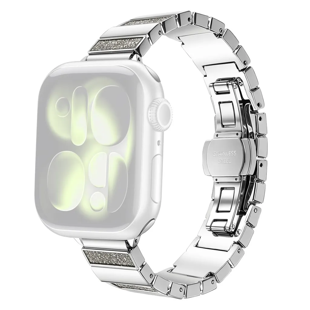 Apple Watch 42/41/40/38mm Klokkereim i rustfritt stål med glitter – Grå v:4297244 Apple Watch 42/41/40/38mm Klokkereim i rustfritt stål med glitter – Grå v:4297244
