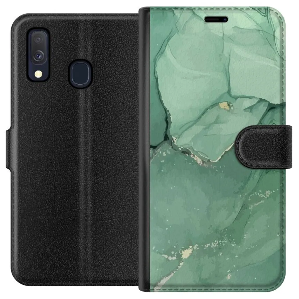 Samsung Galaxy A40 Sort Lommebokdeksel Grön Marmor v:3097581