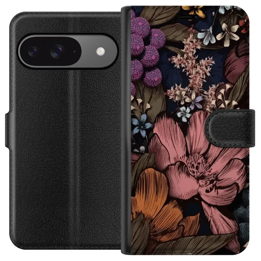 Google Pixel 9 Pro Sort Lommebokdeksel Tecknade blommor v:6938920 Google Pixel 9 Pro Sort Lommebokdeksel Tecknade blommor v:6938920