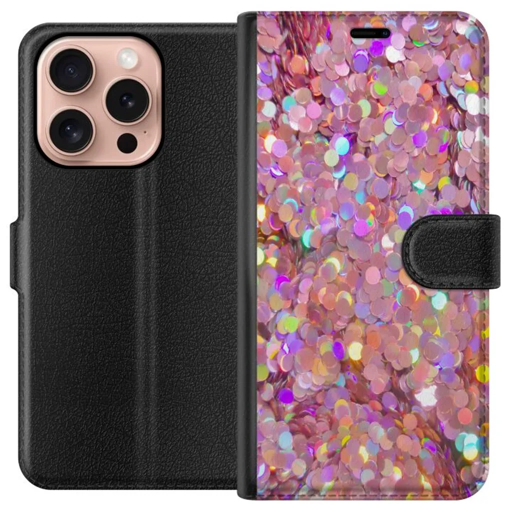 Apple iPhone 16 Pro Sort Lommebokdeksel Glitter v:1029105