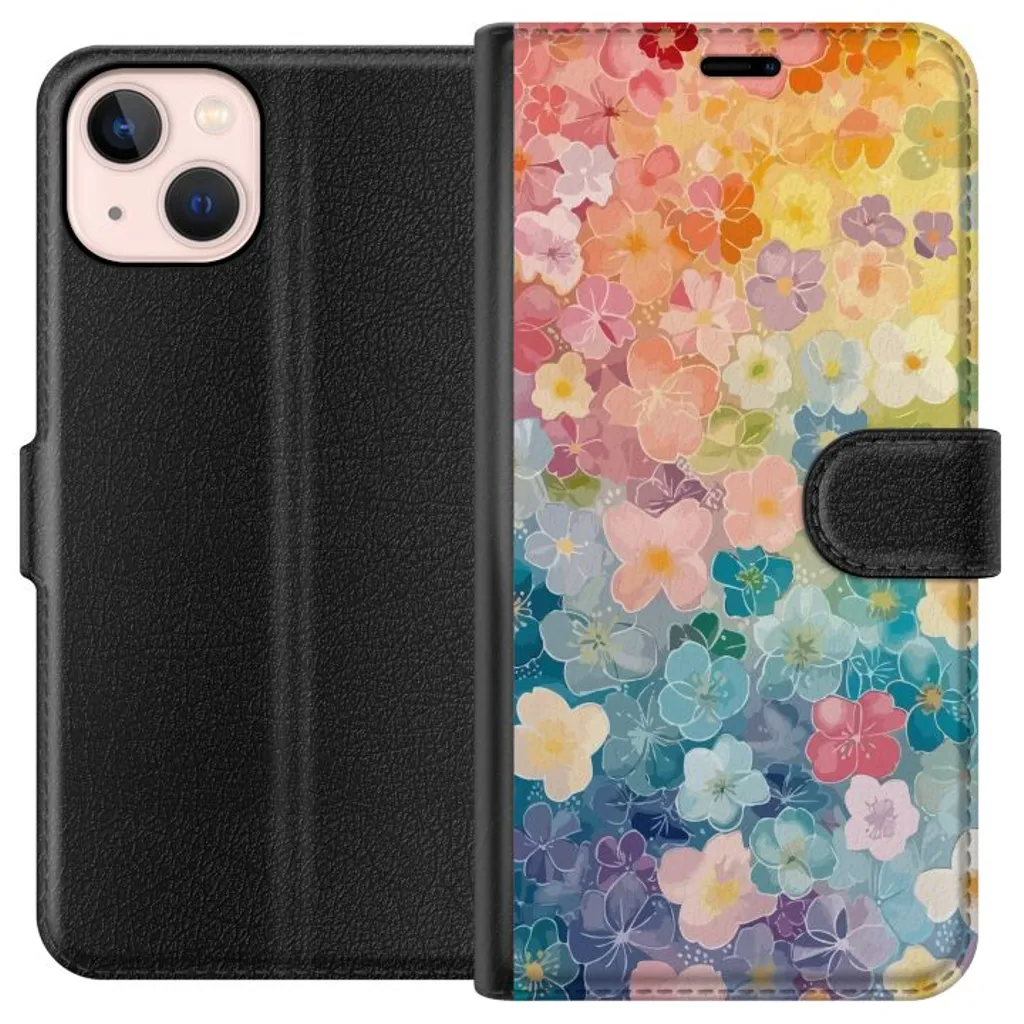 Apple iPhone 13 Sort Lommebokdeksel Miniatyrblommor v:1480301