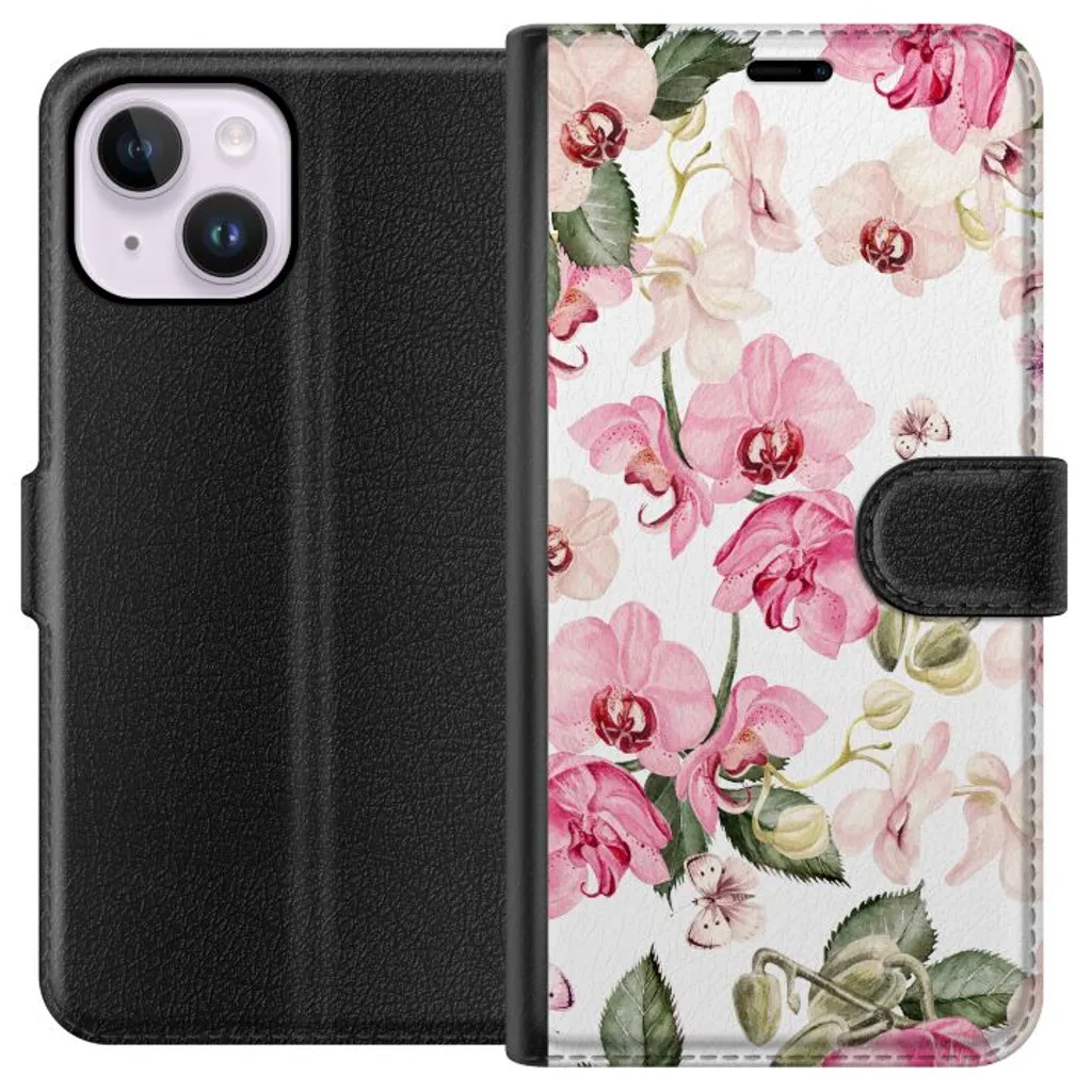 Apple iPhone 15 Plus Sort Lommebokdeksel Rosa blommor v:5715679