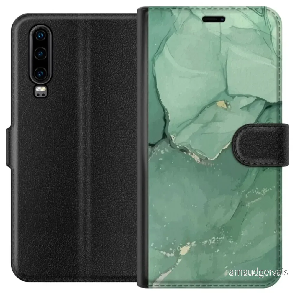 Huawei P30 Sort Lommebokdeksel Grön Marmor v:2924148