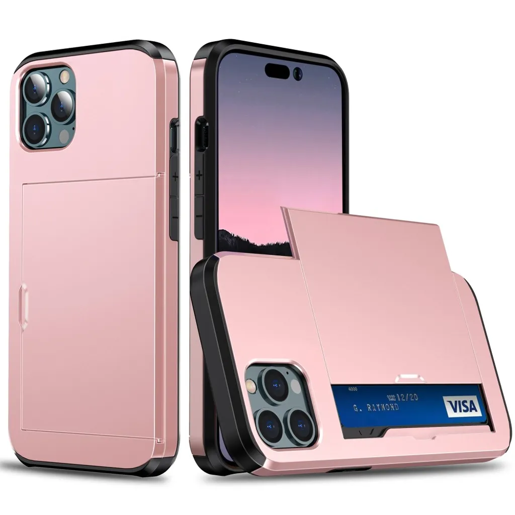IPhone 15 Pro deksel med en kortholder – Rose gullfargett v:6891743