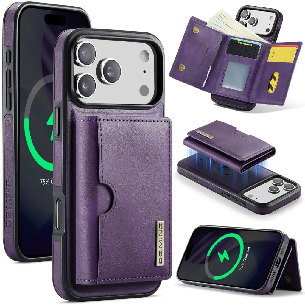 DG.MING iPhone 18 Pro Max/17 Pro Max Deksel med Magnetisk Lommebok – Lilla v:6451723 DG.MING iPhone 18 Pro Max/17 Pro Max Deksel med Magnetisk Lommebok – Lilla v:6451723