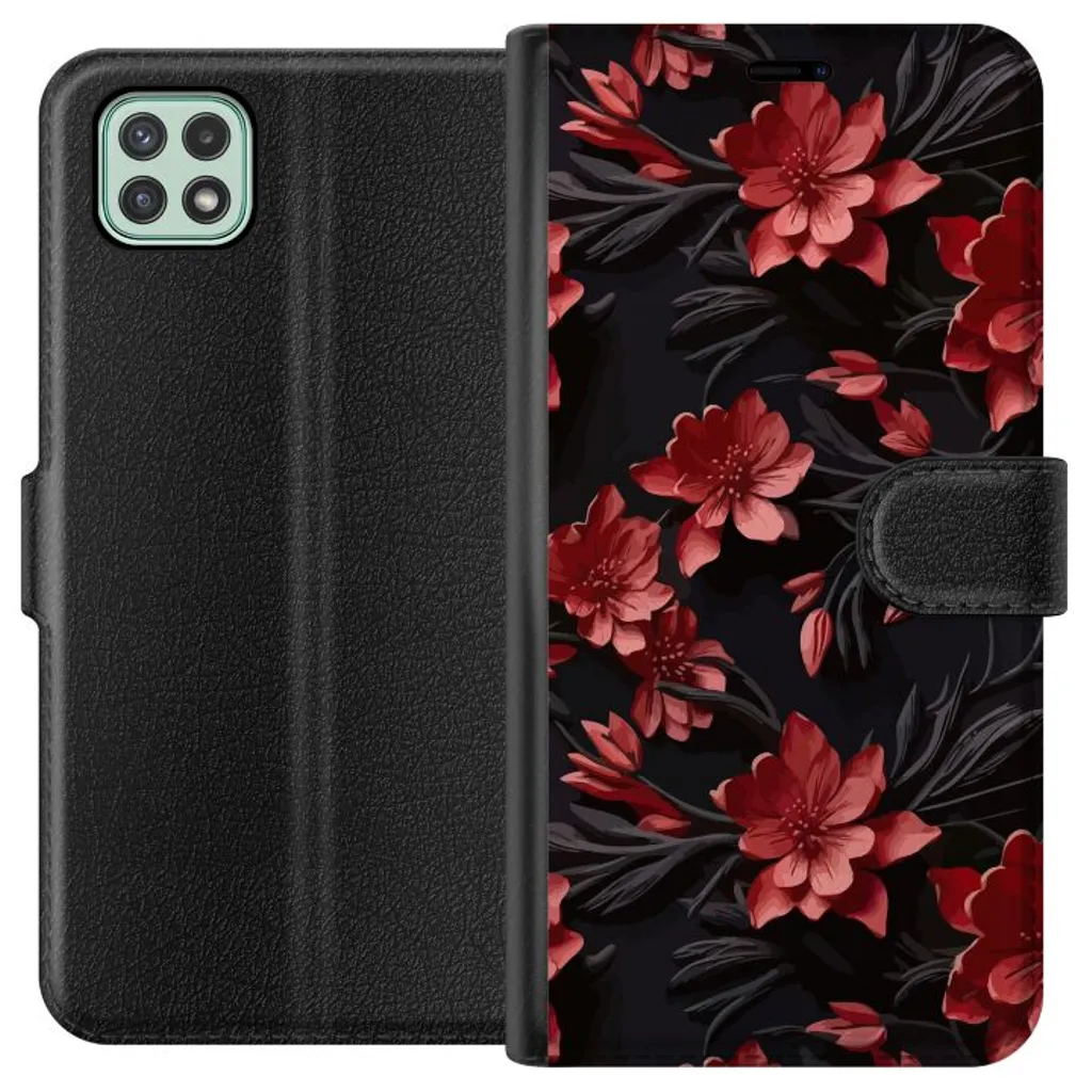 Samsung Galaxy A22 5G Sort Lommebokdeksel Intensiva blommor v:6196637
