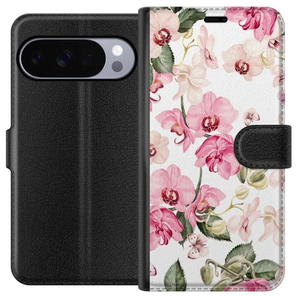 Google Pixel 11 Pro XL Sort Lommebokdeksel Rosa blommor v:5264615