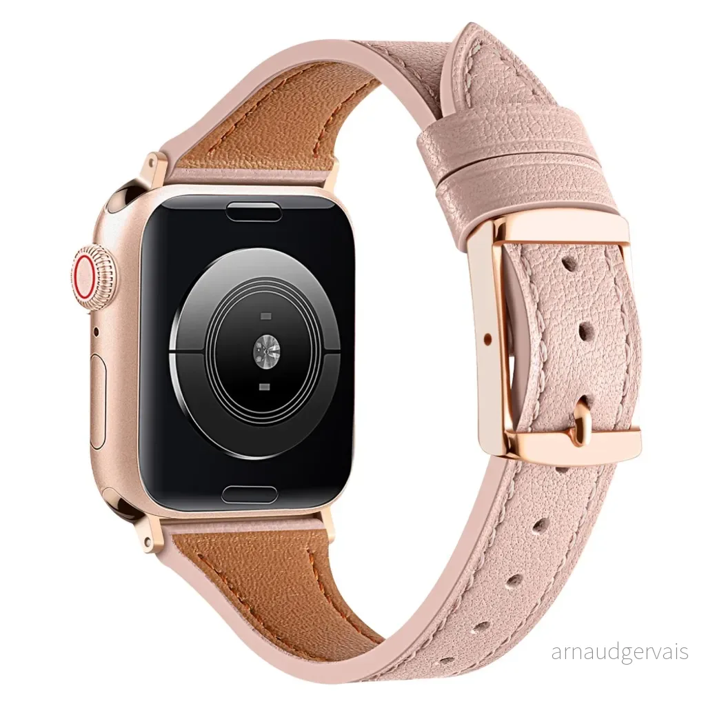 Apple Watch 38/40/41/42 mm klokkerem i ekte skinn – lyserosa v:4431634