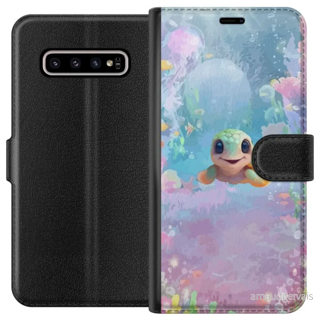 Samsung Galaxy S10+ Sort Lommebokdeksel Glad Sköldpadda v:5231948